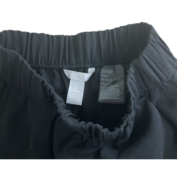 Women's H&M Black Wide Leg Ankle Pants Sz 2 Ruched Elastic Waist Career Pockets - Picture 4 of 6